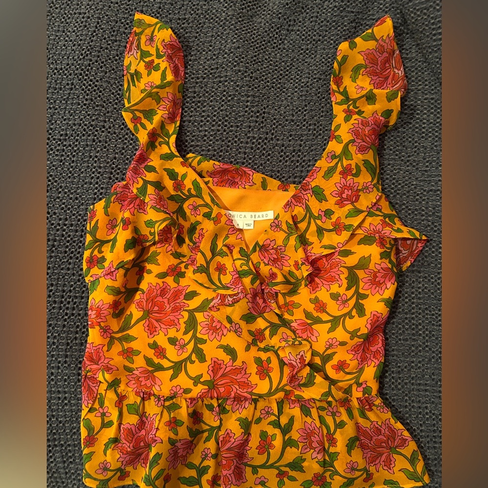 Veronica Beard Randa Tank Ruffle Sleeves 6 100% Silk
